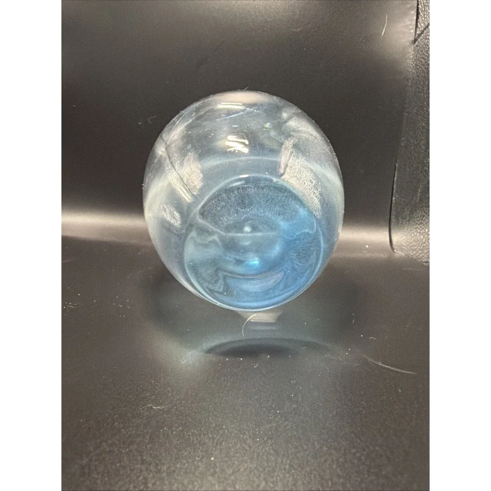 Vintage Blue Art Glass Vase Thick Bottom Heavy Slanted Edge